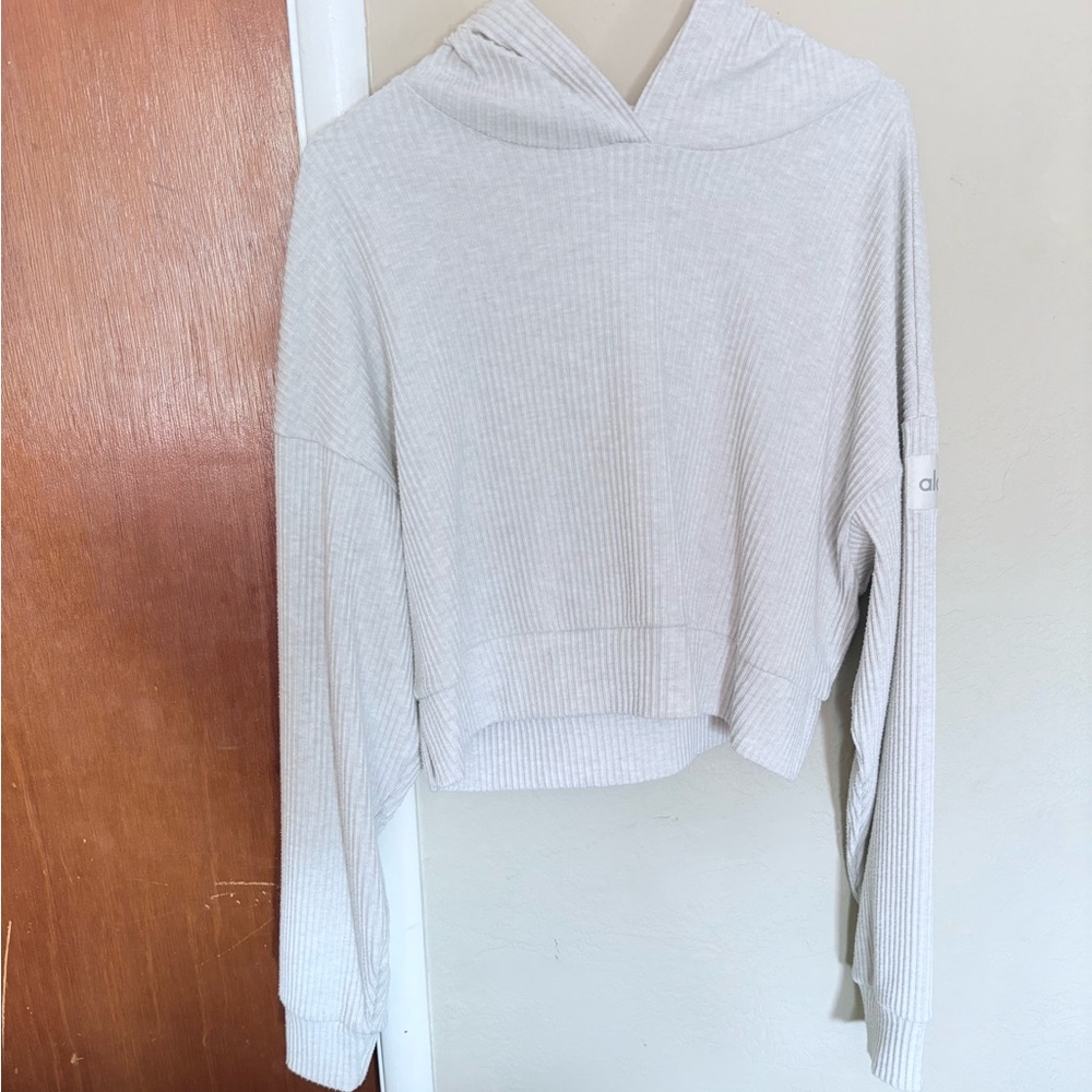 ALO Yoga Light Gray Ribbed Hoodie